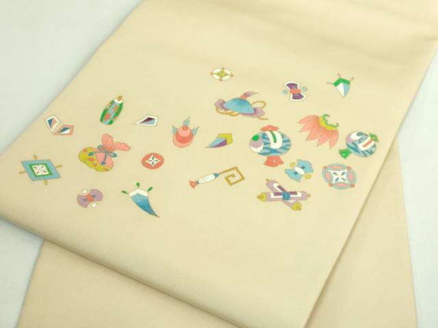 平和屋着物●極上　塩瀬　九寸名古屋帯　宝尽くし　金彩　逸品　DZAB3662kh6
