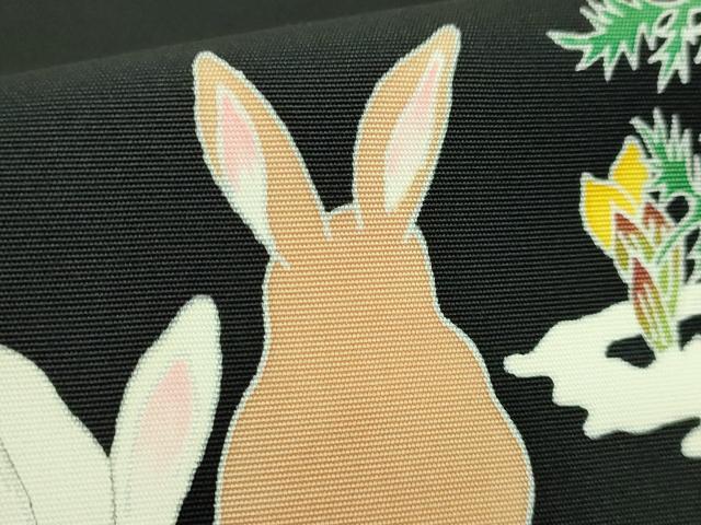 平和屋本店●極上　手描き友禅作　腰原淳策　塩瀬　九寸名古屋帯　兎　うさぎ　黒地　逸品　DZAB3668kh6