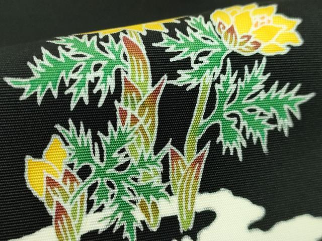 平和屋本店●極上　手描き友禅作　腰原淳策　塩瀬　九寸名古屋帯　兎　うさぎ　黒地　逸品　DZAB3668kh6