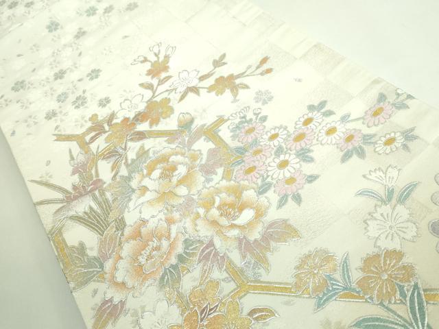 平和屋本店●極上 金彩友禅 卓越技能者・名工・和田光正 太鼓柄袋帯 天井格子牡丹 金銀彩 反端付き 逸品 DZAB3671kh6