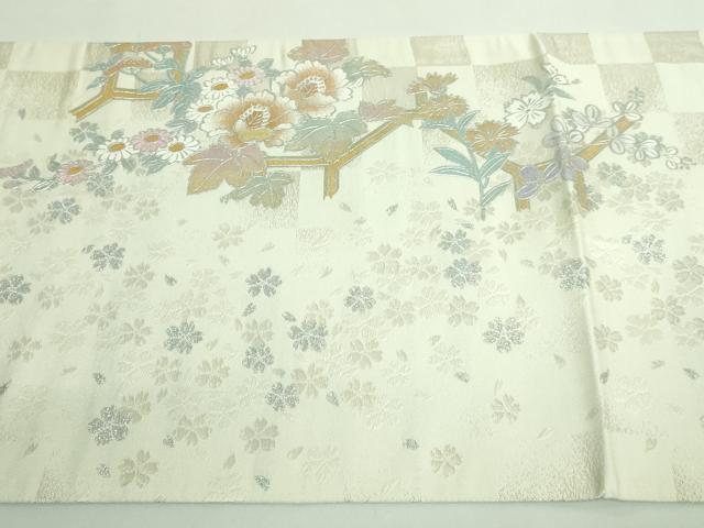 平和屋本店●極上 金彩友禅 卓越技能者・名工・和田光正 太鼓柄袋帯 天井格子牡丹 金銀彩 反端付き 逸品 DZAB3671kh6