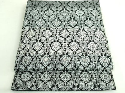平和屋着物●極上　両面　全通柄袋帯　洋花文　黒地　金銀糸　逸品　DZAB3677kh6