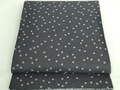 平和屋着物●極上　両面　全通柄袋帯　洋花文　黒地　金銀糸　逸品　DZAB3677kh6