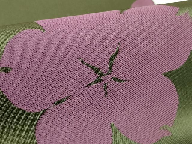 平和屋着物●極上　世界的人形師　辻村寿三郎　ジュサブロー　六通柄袋帯　舞桜　濃い海松色地　逸品　DZAB3683kh6