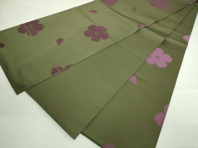 平和屋着物●極上　世界的人形師　辻村寿三郎　ジュサブロー　六通柄袋帯　舞桜　濃い海松色地　逸品　DZAB3683kh6