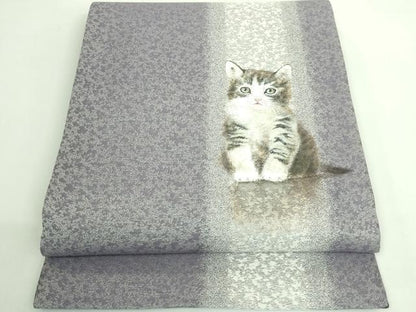 平和屋着物●極上　両面　太鼓柄袋帯　手描き　一哉　猫　猫じゃらし　反端付き　逸品　DZAB3687kh6
