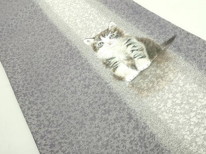 平和屋着物●極上　両面　太鼓柄袋帯　手描き　一哉　猫　猫じゃらし　反端付き　逸品　DZAB3687kh6