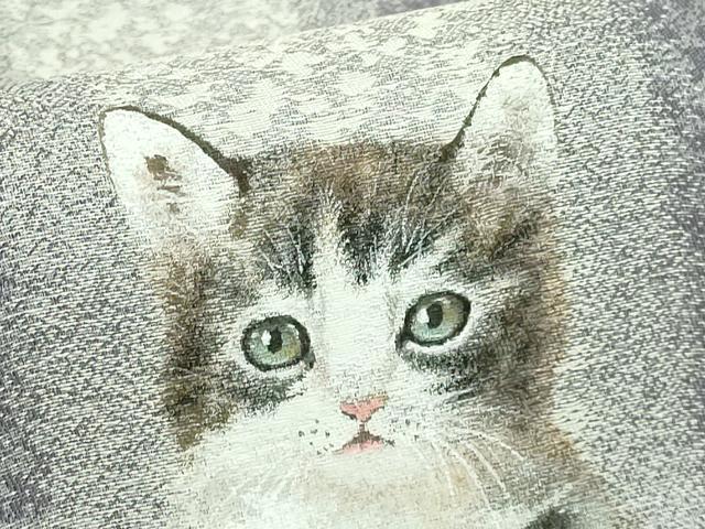 平和屋着物●極上　両面　太鼓柄袋帯　手描き　一哉　猫　猫じゃらし　反端付き　逸品　DZAB3687kh6