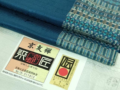 平和屋着物●上質な長襦袢　無双仕立て　京友禅　藍色　反端付き　逸品　DZAB3699kh6