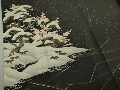 平和屋本店●極上 糸目友禅作家 橋村重彦 青山みとも 訪問着 雪景色 松竹梅 青褐色地 逸品 DZAB3702kh6