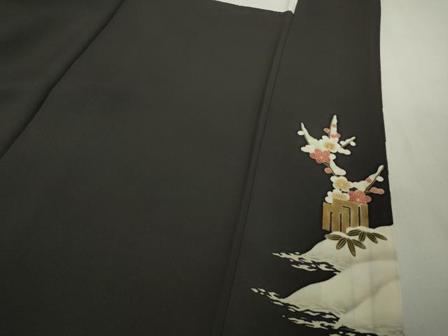 平和屋本店●極上 糸目友禅作家 橋村重彦 青山みとも 訪問着 雪景色 松竹梅 青褐色地 逸品 DZAB3702kh6
