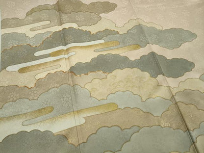 平和屋本店●極上 皇室献上作家 藤井寛 色留袖 駒刺繍 雲重ねエ霞 薄桜色地 金彩 逸品 DZAB3703kh6
