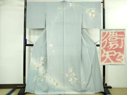 平和屋本店●極上　本加賀友禅作家　和泉衛知　訪問着　つるバラ　白藍色地　証紙付き　逸品　DZAB3707kh6