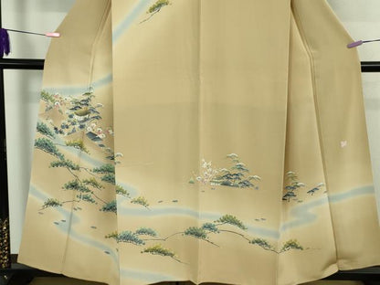 平和屋本店●極上 名門・上野家 四代目 上野真(二代目 上野為二) 訪問着 風景松花文 薄い飴色地 暈し染め 逸品 DZAB3708kh6