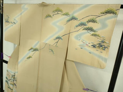 平和屋本店●極上 名門・上野家 四代目 上野真(二代目 上野為二) 訪問着 風景松花文 薄い飴色地 暈し染め 逸品 DZAB3708kh6