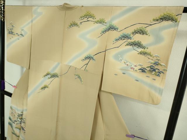 平和屋本店●極上 名門・上野家 四代目 上野真(二代目 上野為二) 訪問着 風景松花文 薄い飴色地 暈し染め 逸品 DZAB3708kh6