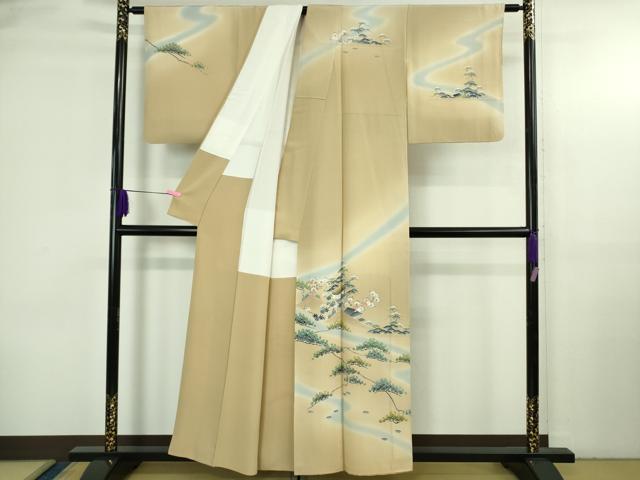 平和屋本店●極上 名門・上野家 四代目 上野真(二代目 上野為二) 訪問着 風景松花文 薄い飴色地 暈し染め 逸品 DZAB3708kh6