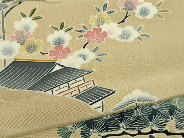 平和屋本店●極上 名門・上野家 四代目 上野真(二代目 上野為二) 訪問着 風景松花文 薄い飴色地 暈し染め 逸品 DZAB3708kh6