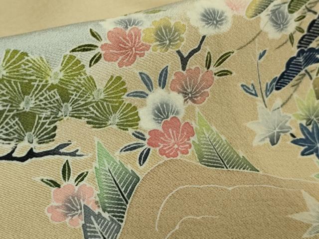 平和屋本店●極上 名門・上野家 四代目 上野真(二代目 上野為二) 訪問着 風景松花文 薄い飴色地 暈し染め 逸品 DZAB3708kh6