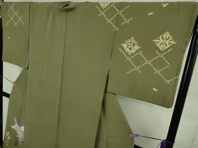平和屋本店●極上　二代目・由水十久　本加賀友禅　訪問着　豊年五穀文　利休色地　証紙付き　逸品　DZAB3710kh6