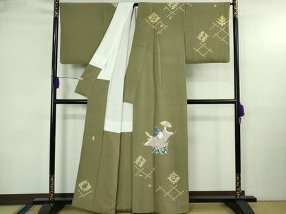 平和屋本店●極上　二代目・由水十久　本加賀友禅　訪問着　豊年五穀文　利休色地　証紙付き　逸品　DZAB3710kh6