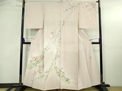 平和屋本店●極上 本加賀友禅作家 袖野久美子 訪問着 枝花文 薄桜色地 暈し染め 逸品 DZAB3711kh6