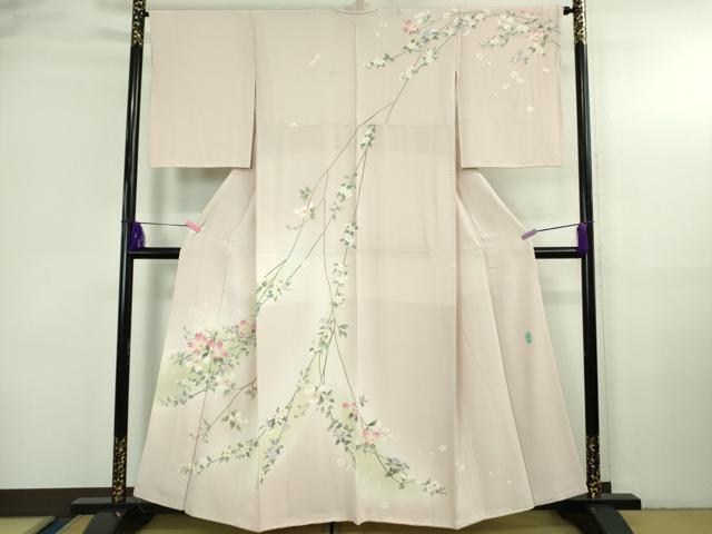 平和屋本店●極上 本加賀友禅作家 袖野久美子 訪問着 枝花文 薄桜色地 暈し染め 逸品 DZAB3711kh6