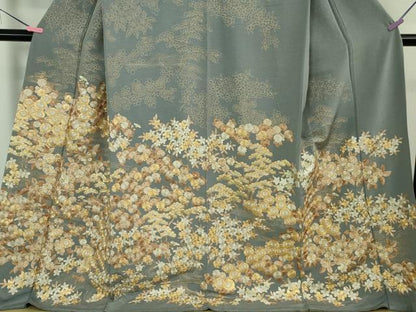 平和屋本店●極上　訪問着　総刺繍　吉祥花文　鉄御納戸色地　金糸　三越扱い　ロング丈　逸品　DZAB3716kh6
