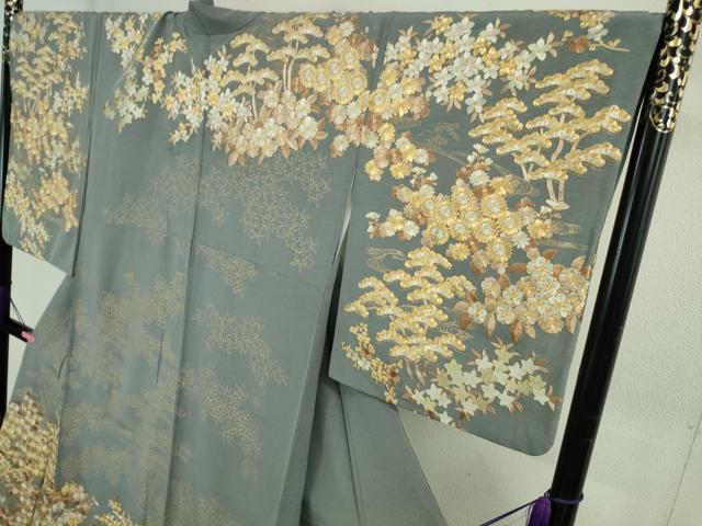 平和屋本店●極上　訪問着　総刺繍　吉祥花文　鉄御納戸色地　金糸　三越扱い　ロング丈　逸品　DZAB3716kh6