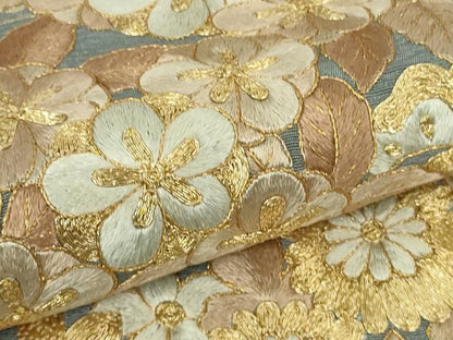 平和屋本店●極上　訪問着　総刺繍　吉祥花文　鉄御納戸色地　金糸　三越扱い　ロング丈　逸品　DZAB3716kh6