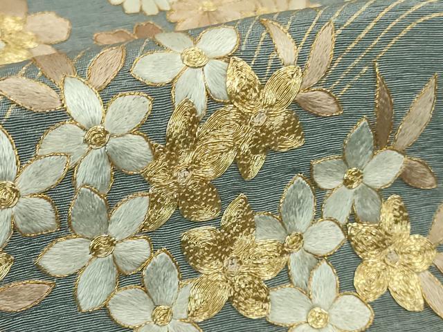 平和屋本店●極上　訪問着　総刺繍　吉祥花文　鉄御納戸色地　金糸　三越扱い　ロング丈　逸品　DZAB3716kh6