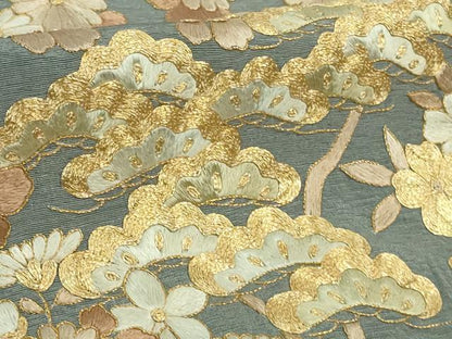 平和屋本店●極上　訪問着　総刺繍　吉祥花文　鉄御納戸色地　金糸　三越扱い　ロング丈　逸品　DZAB3716kh6