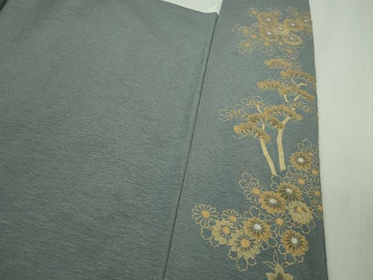 平和屋本店●極上　訪問着　総刺繍　吉祥花文　鉄御納戸色地　金糸　三越扱い　ロング丈　逸品　DZAB3716kh6