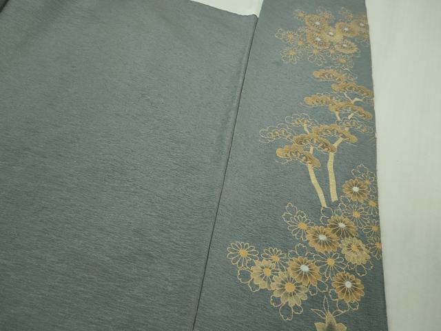 平和屋本店●極上　訪問着　総刺繍　吉祥花文　鉄御納戸色地　金糸　三越扱い　ロング丈　逸品　DZAB3716kh6