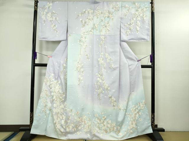 平和屋本店●極上　訪問着　総手刺繍　胡蝶蘭　枝垂れ桜　暈し染め　金糸　京都きもの友禅扱い　逸品　未使用　DZAB3717kh6