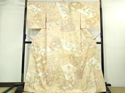 平和屋本店●極上　訪問着　切嵌　四季花文　肌色地　金彩　ますいわ屋扱い　逸品　DZAB3719kh6