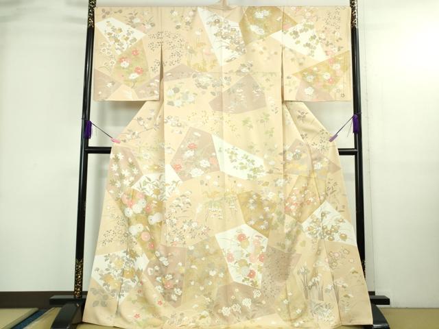 平和屋本店●極上　訪問着　切嵌　四季花文　肌色地　金彩　ますいわ屋扱い　逸品　DZAB3719kh6