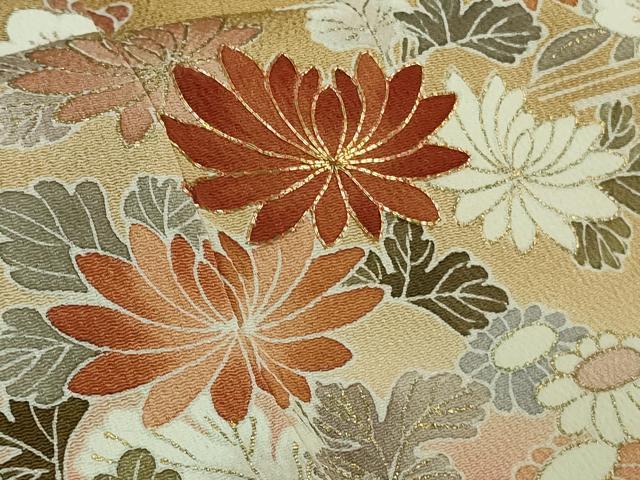 平和屋本店●極上 創業460年・千總 訪問着 駒刺繍 花筏 黄朽葉色地 暈し染め 金彩 鬼しぼ縮緬 逸品 DZAB3720kh6