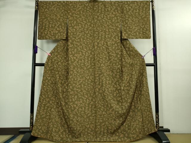 平和屋着物●極上　小紋　鳥獣戯画　媚茶色　縮緬地　逸品　DZAB3726kh6