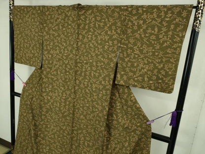 平和屋着物●極上　小紋　鳥獣戯画　媚茶色　縮緬地　逸品　DZAB3726kh6
