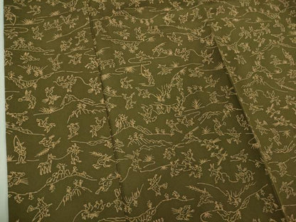 平和屋着物●極上　小紋　鳥獣戯画　媚茶色　縮緬地　逸品　DZAB3726kh6