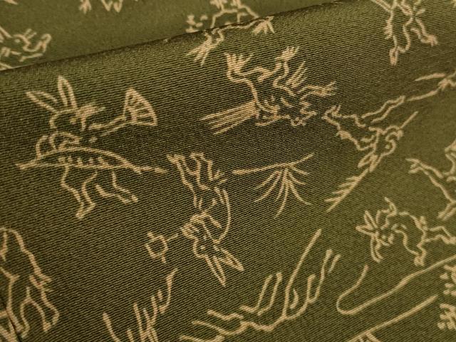 平和屋着物●極上　小紋　鳥獣戯画　媚茶色　縮緬地　逸品　DZAB3726kh6