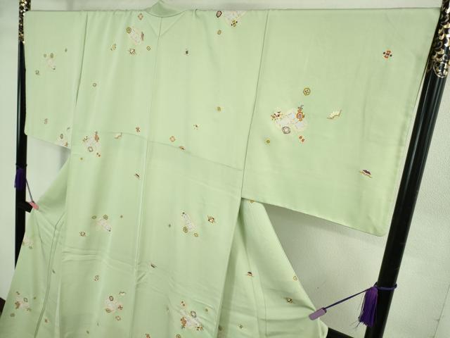 平和屋本店●極上　銀座　志ま亀　小紋　七宝　宝尽くし　白緑色地　金彩　ロング丈　たとう紙付き　逸品　DZAB3728kh6