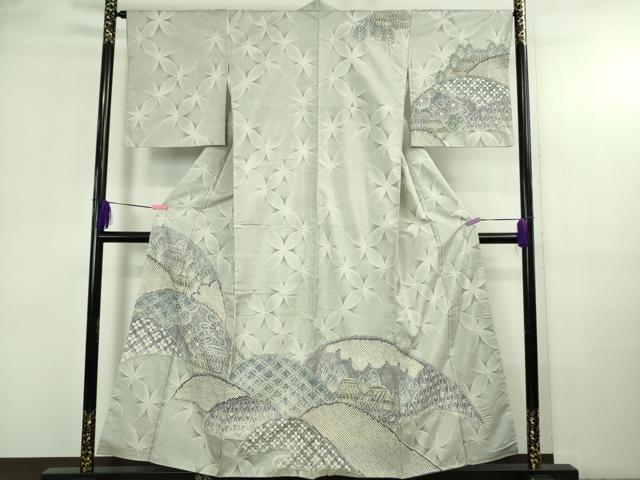 平和屋本店●極上　名門　藤娘きぬたや　本場大島紬　白大島　訪問着　絞り　9マルキ　名物裂風景花文　高島屋扱い　逸品　DZAB3742kh6