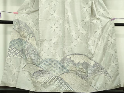 平和屋本店●極上　名門　藤娘きぬたや　本場大島紬　白大島　訪問着　絞り　9マルキ　名物裂風景花文　高島屋扱い　逸品　DZAB3742kh6