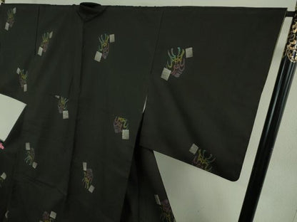平和屋本店●極上 本場大島紬 9マルキ 地空 隈取 黒地 ロング丈 逸品 DZAB3744kh6