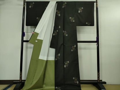 平和屋本店●極上 本場大島紬 9マルキ 地空 隈取 黒地 ロング丈 逸品 DZAB3744kh6