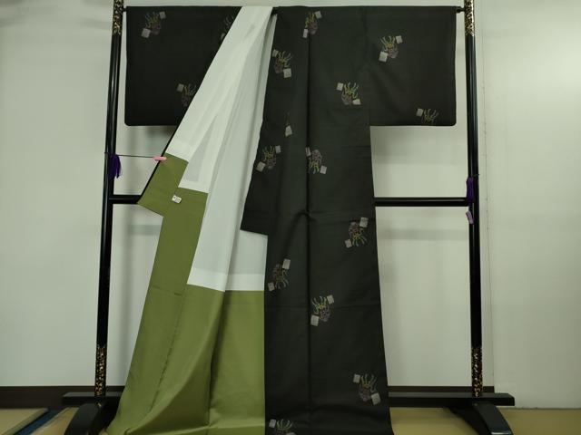 平和屋本店●極上 本場大島紬 9マルキ 地空 隈取 黒地 ロング丈 逸品 DZAB3744kh6