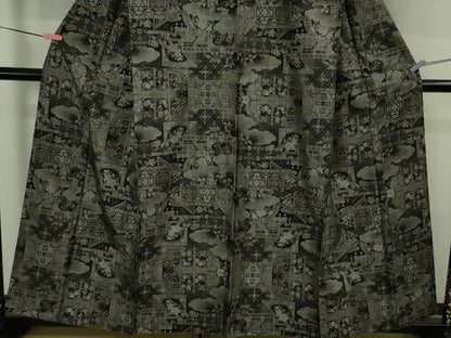 平和屋本店●極上　本場大島紬　12マルキ　屏風人物花文　逸品　DZAB3745kh6