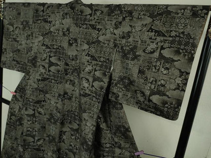 平和屋本店●極上　本場大島紬　12マルキ　屏風人物花文　逸品　DZAB3745kh6